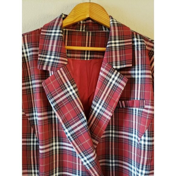 NWOT Red Tartan Plaid Blazer Double Breasted Jacket with Rollable Sleeves - 3X - Picture 7 of 16